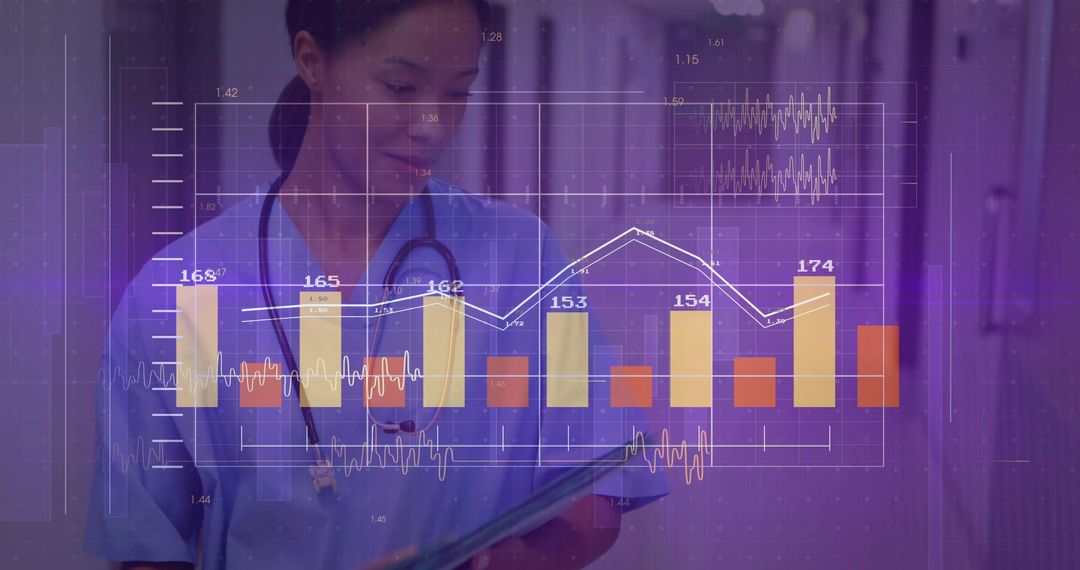 Nurse Analyzing Data on Tablet in Hospital Corridor