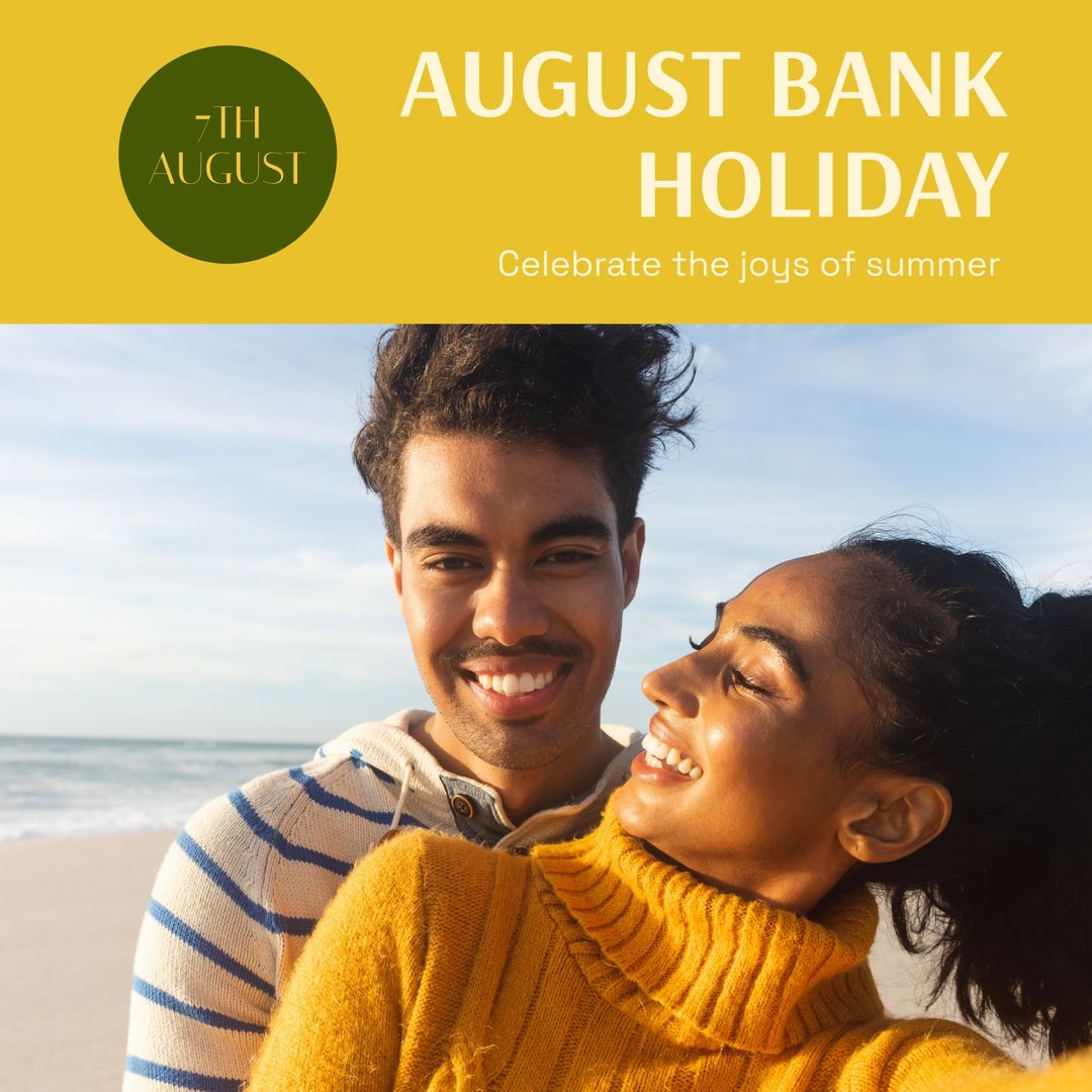 Smiling Couple Enjoying Summer Beach During August Bank Holiday