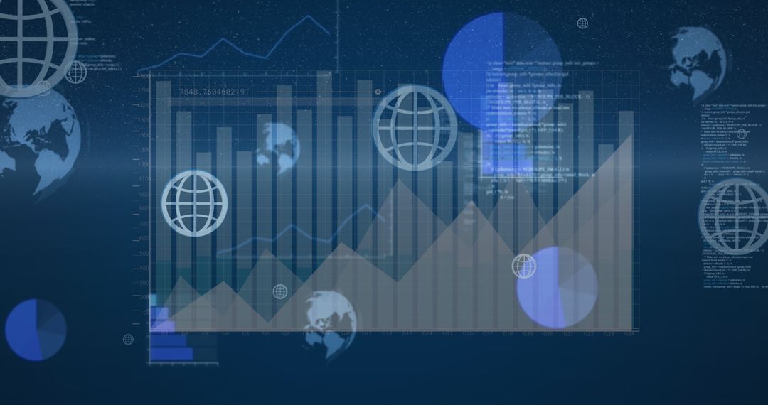 Global Business Analytics and Data Visualization over Blue Background
