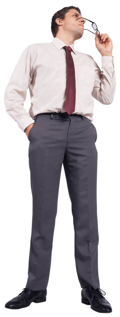 Thinking Businessman Pondering Ideas on Transparent Background