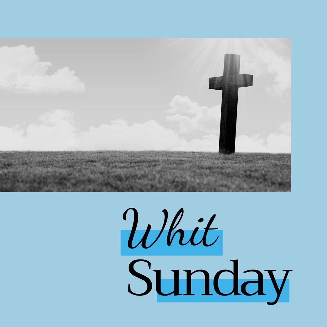 Whit Sunday Christian Cross with Sunlight and Clouds