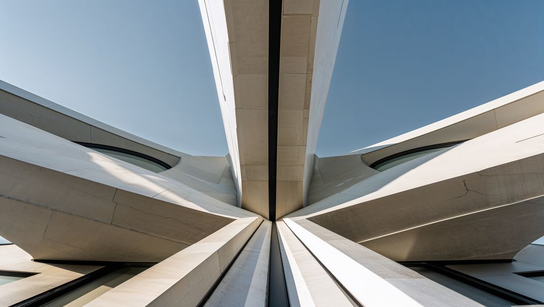 Modern Architectural Structure with Radiating Concrete Beams