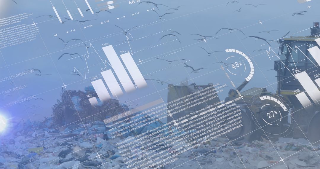 Digital Data Interface Overlay on Landfill Image Illustrating Waste Management
