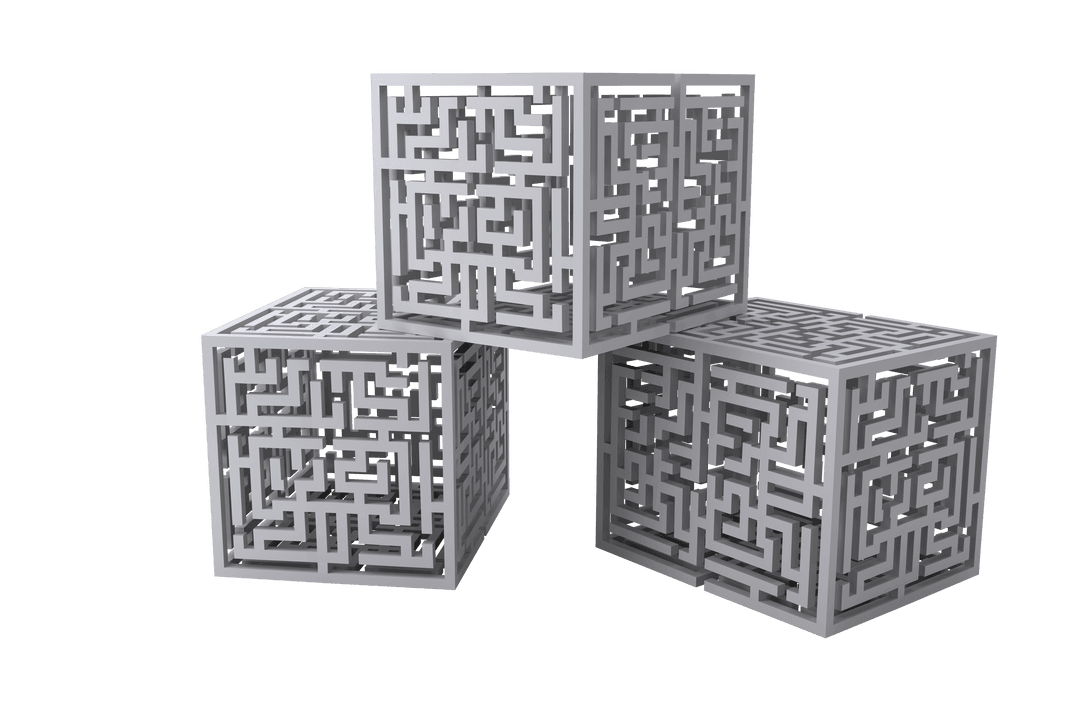 Gray Labyrinth Cubes on Transparent Background Illustration