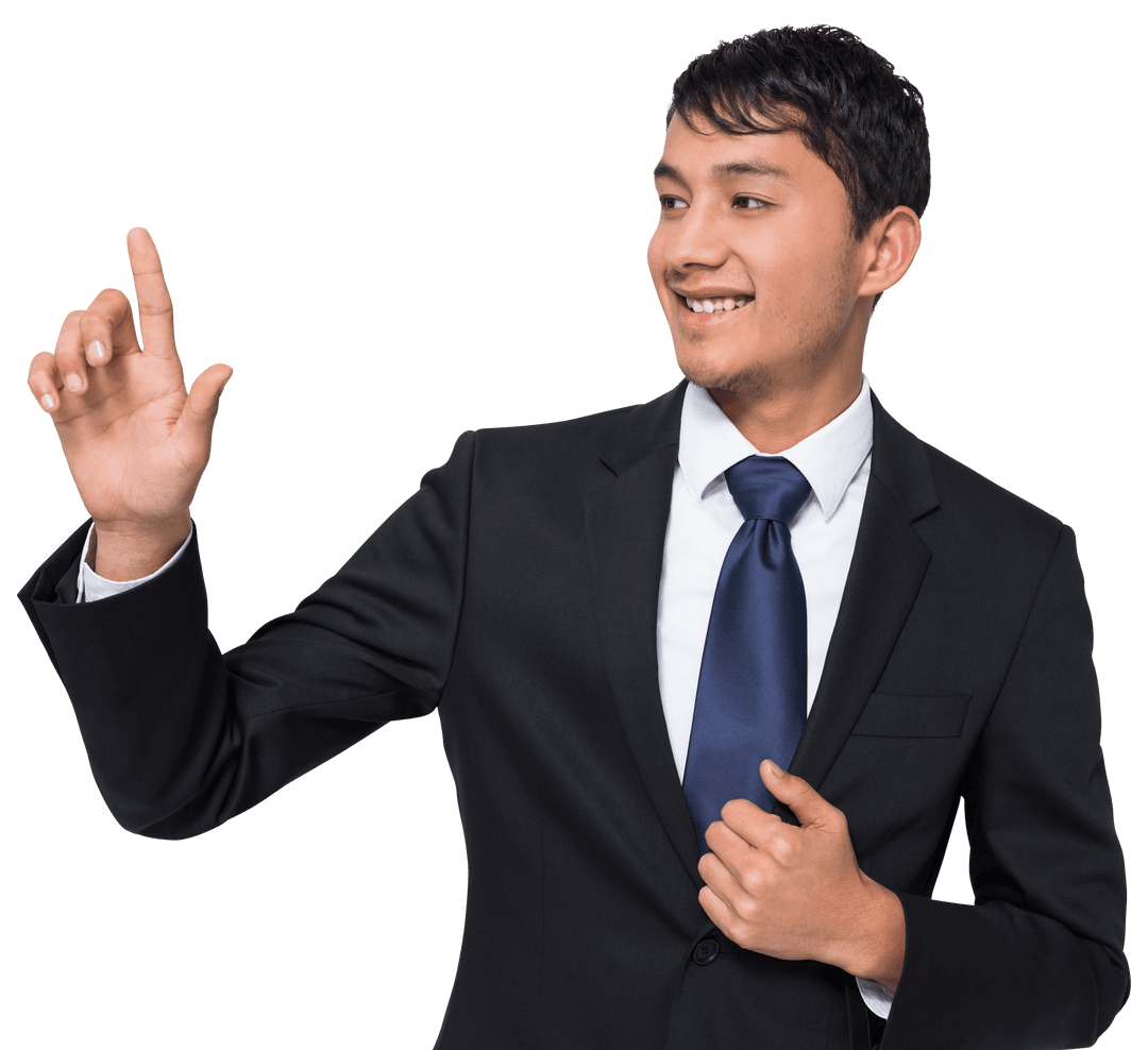 Happy Asian Businessman Gesturing on Transparent Background