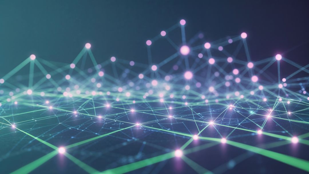 Abstract Digital Mesh with Glowing Nodes in Virtual Space