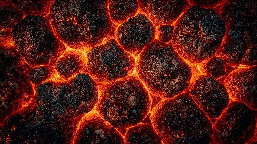 Glowing Volcanic Rocks with Vibrant Lava Cracks