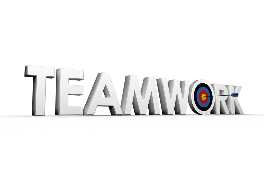 Teamwork Typography with Bullseye on Transparent Background