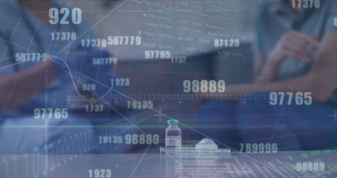 Medical Team Analyzing Lab Findings with Data Overlays