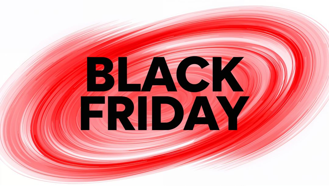 Black Friday Banner Featuring Red Brushstroke Swirl and Bold Black Typography