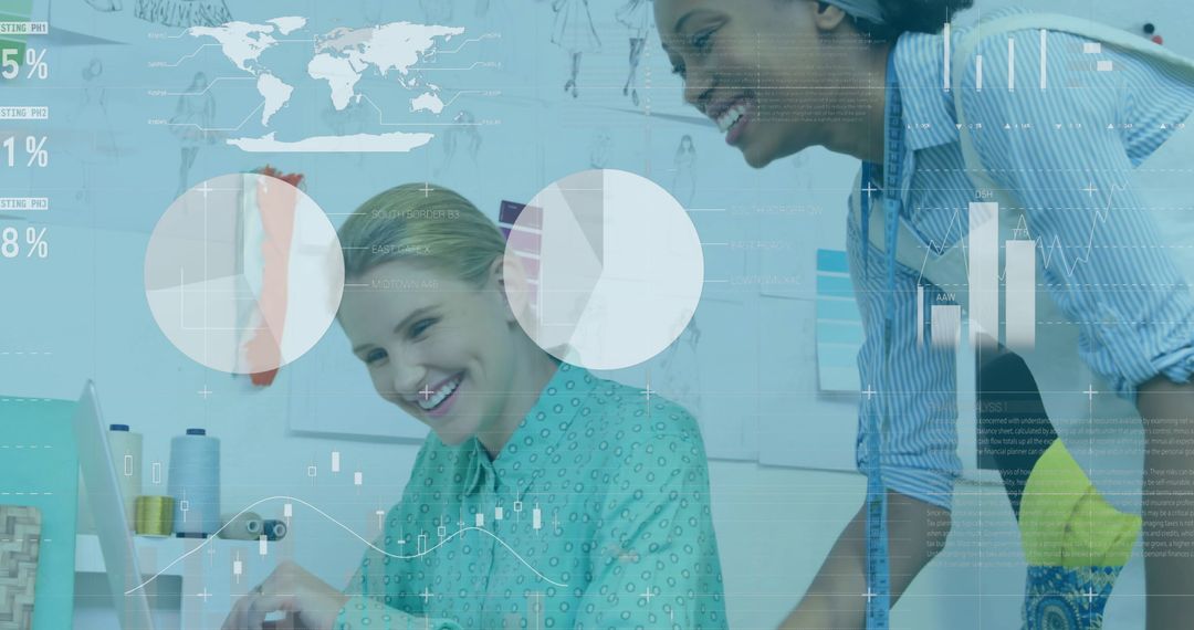 Diverse Female Designers Collaborating with Data Insights