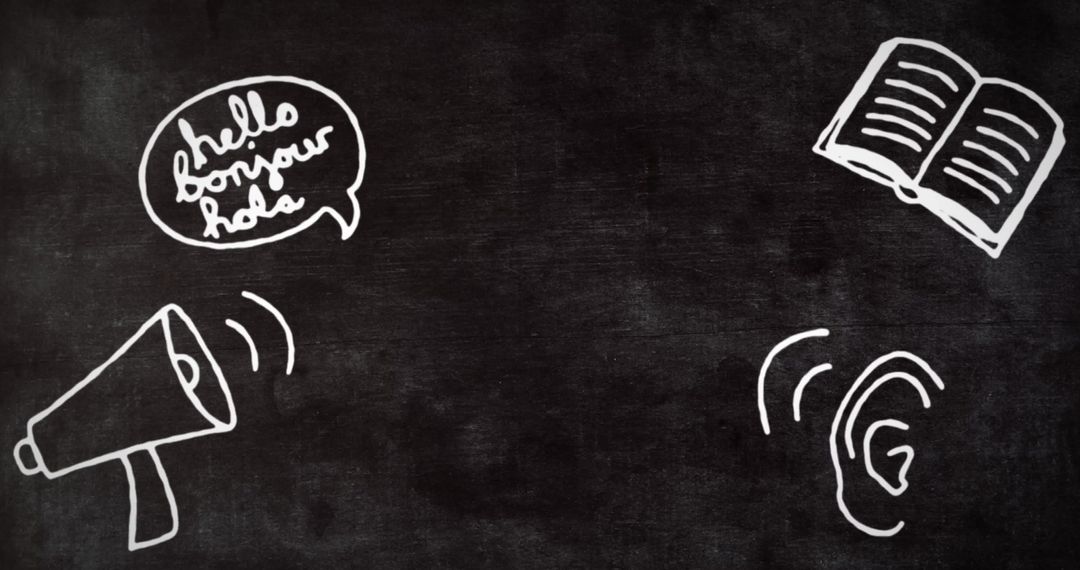 Communication Icons on Blackboard Representing Language Learning