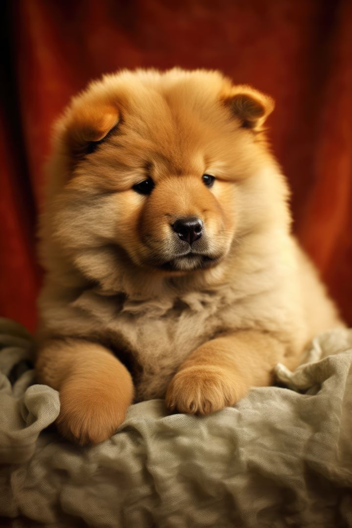Portrait of cute chow chow puppy lying on blanket, created using generative ai technology - Free Images, Stock Photos and Pictures on Pikwizard.com