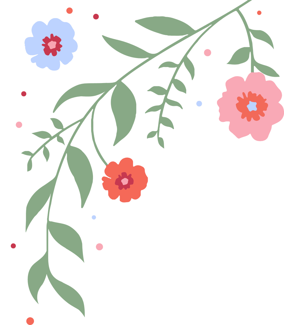 Pastel Floral Branches with Decorative Dots on Transparent