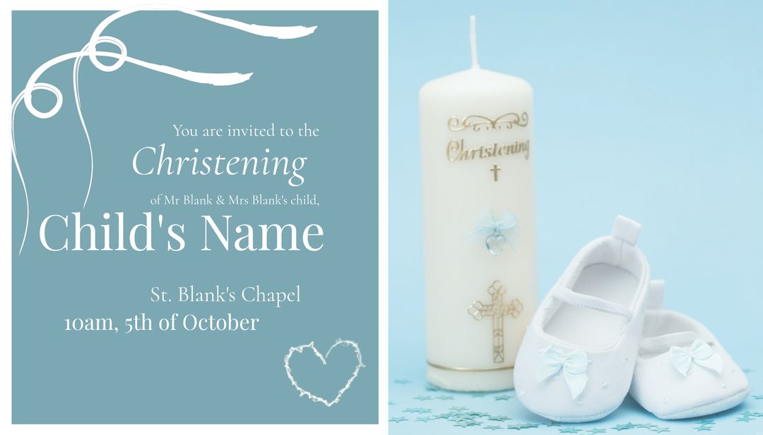 Elegant Christening Invitation with White Candle and Baby Shoes - Download Free Stock Templates Pikwizard.com