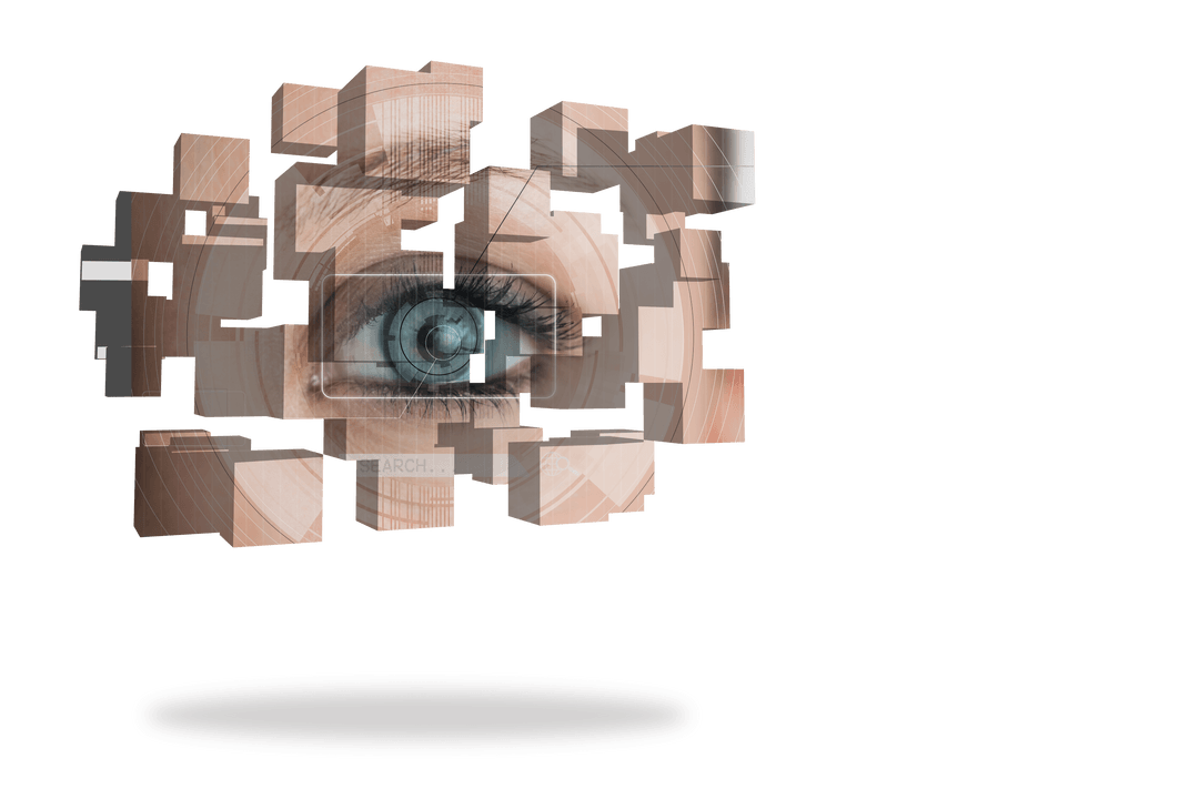 Transparent Eye Analyzing Digital Data Transparent Blocks