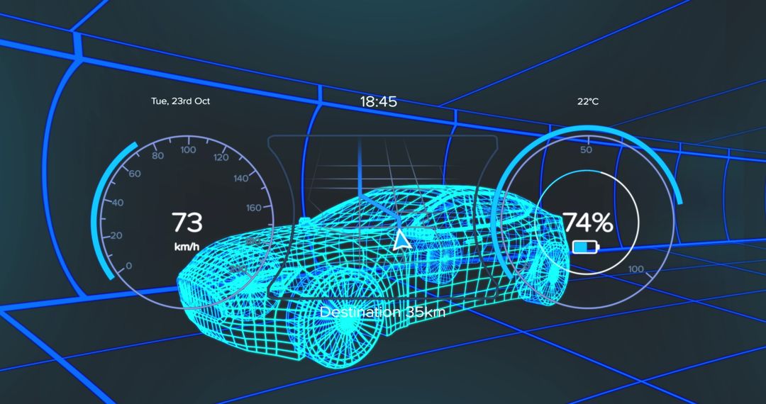 Futuristic Digital Car Interface with Holographic Display