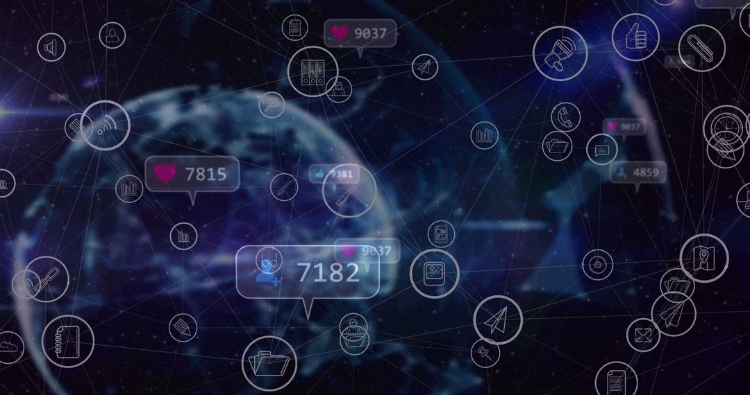 Digital Network Connection with Media Icons Over Globe