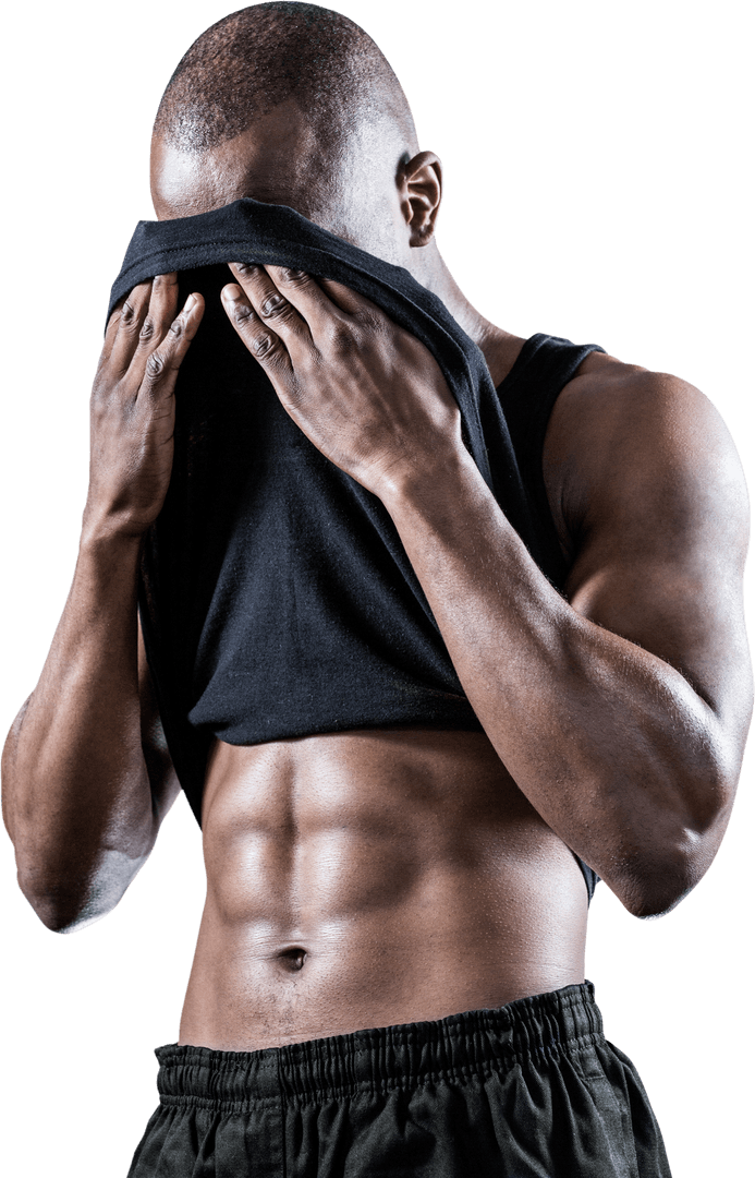 Strong Man Wiping Sweat Shining with Transparent Background