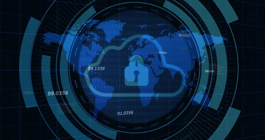 Digital World Map with Secure Cloud Technology Overlay