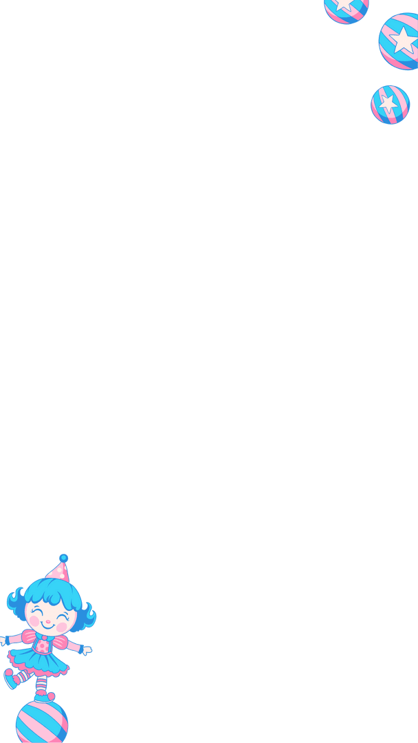 Transparent Canvas with Playful Girl Balancing on Pink-Blue Striped Ball