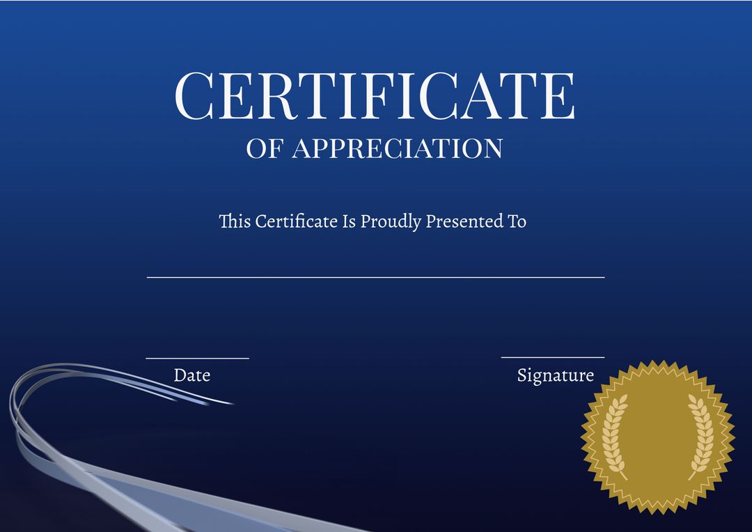 Certificate of Appreciation on Blue Background for Achievement Recognition - Download Free Stock Templates Pikwizard.com