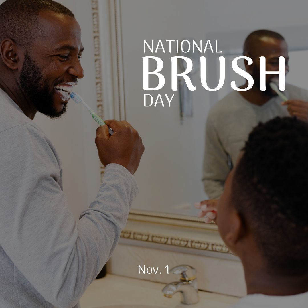 Father and Son Practicing Oral Hygiene Together on National Brush Day - Download Free Stock Templates Pikwizard.com