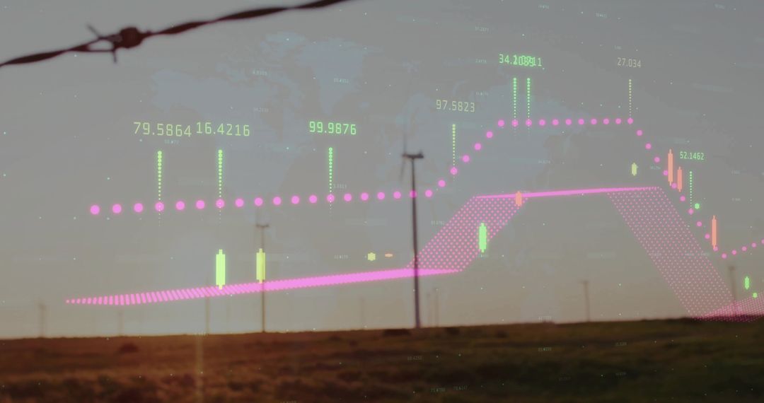 Digital Analytics Overlay on Wind Turbines and Renewable Energy Landscape