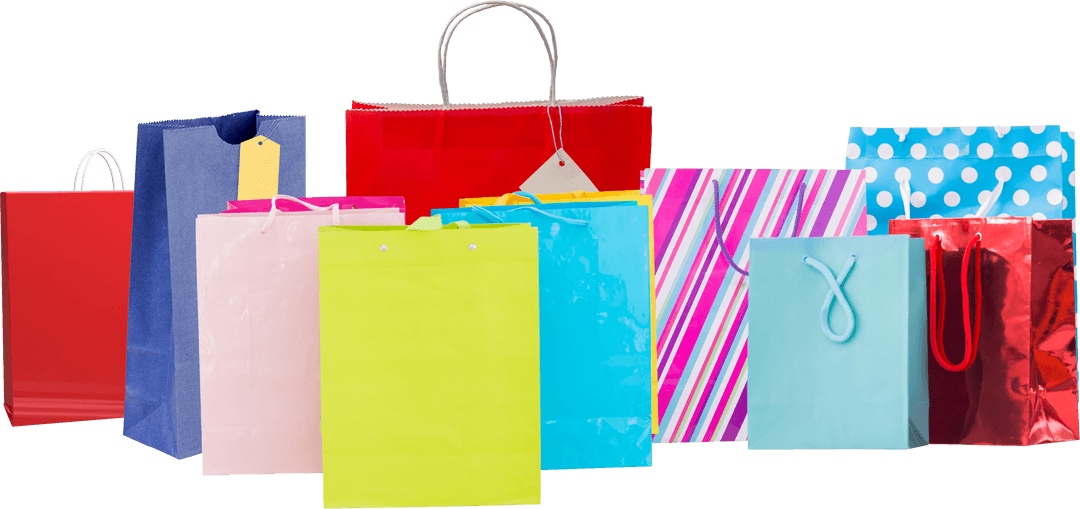 Colorful Shopping Bags Set on Transparent Background