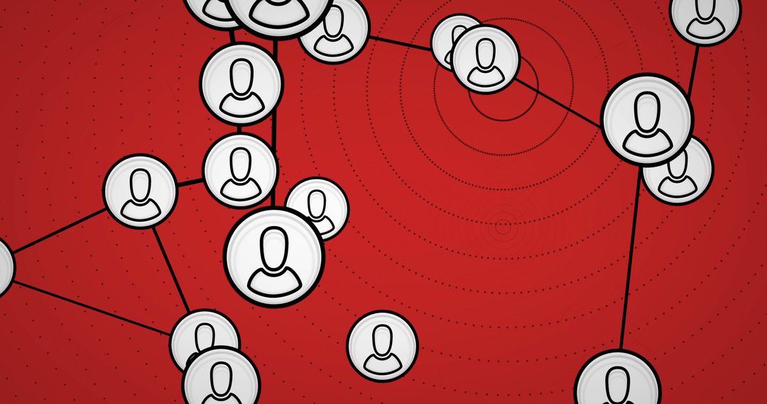 Digital Network Connections on Red Background