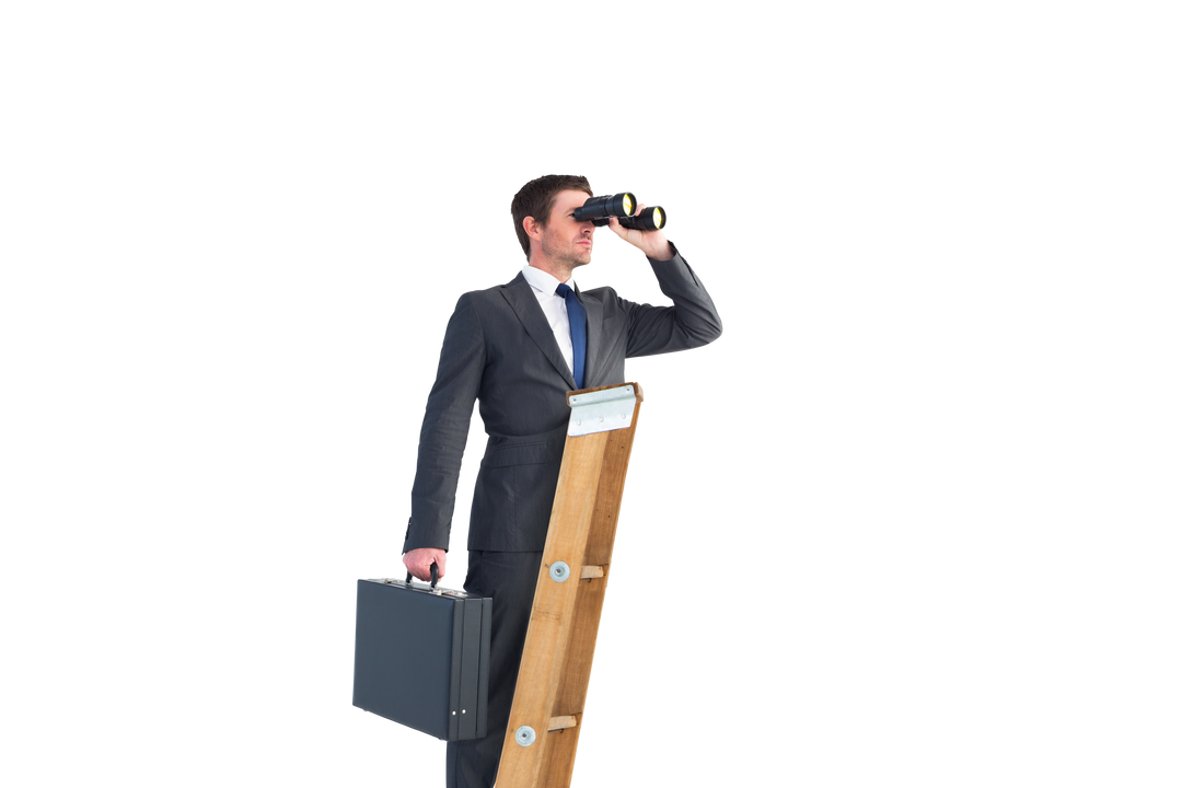 Transparent Businessman Climbing Ladder with Binoculars - Download Free Stock Images Pikwizard.com