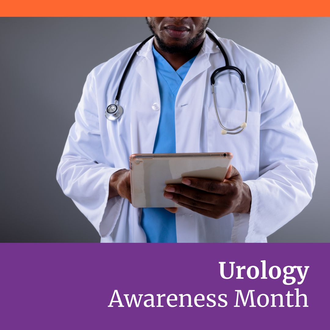 Urology Awareness Month with Male Doctor Holding Tablet - Download Free Stock Templates Pikwizard.com