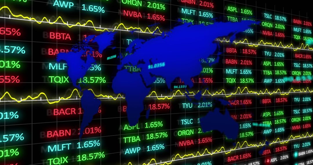 Stock Market Data on Global Map Background for Financial Insights