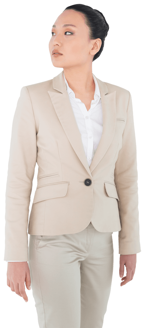 Transparent Image of Thoughtful Asian Businesswoman in Suit
