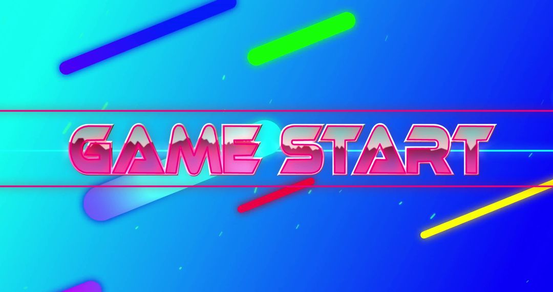 Retro Game Start Screen with Neon Text and Abstract Design