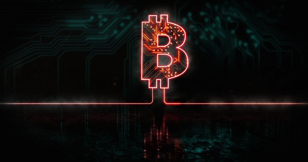 Glowing Bitcoin Symbol with Futuristic Circuit Design