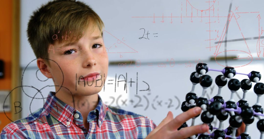 Curious Schoolboy Exploring Science with Mathematical Equations
