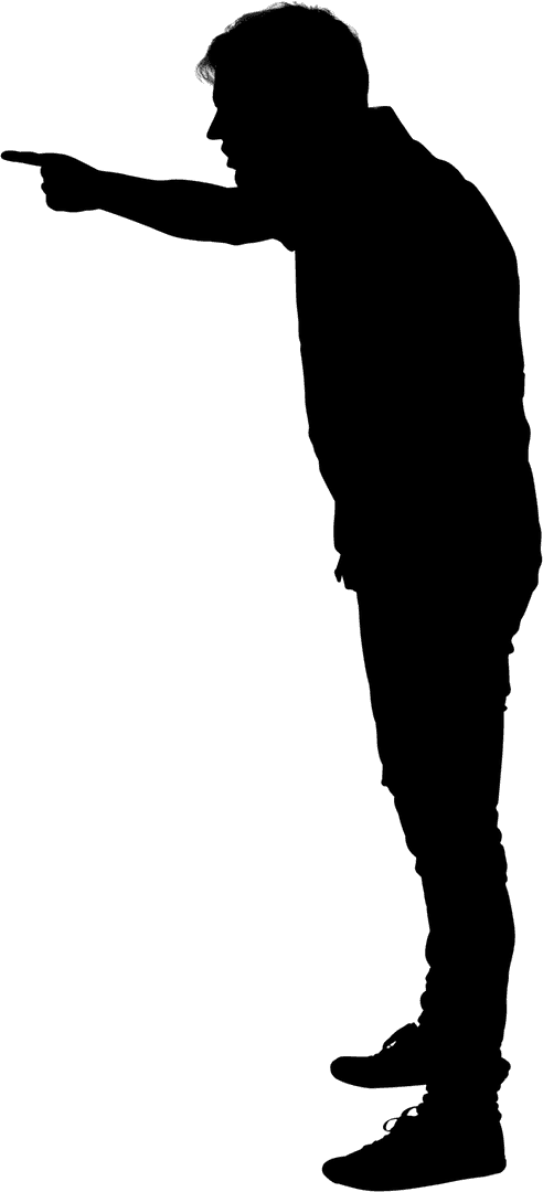 Silhouette of Angry Man Pointing on Transparent Background