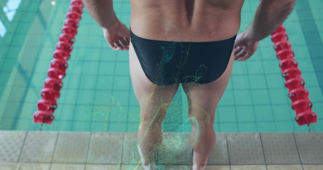 Focused Swimmer Preparing for Dive in Competition Pool
