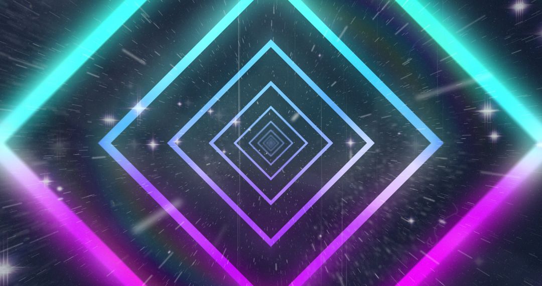 Neon Geometric Shapes with Luminous Starry Background