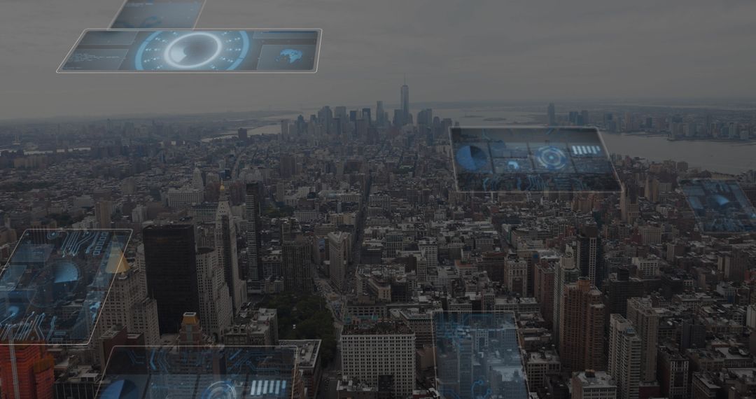 Futuristic Augmented Reality Interface over City Skyline
