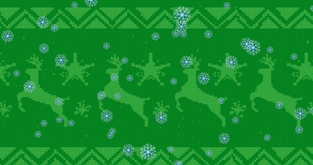Festive Green Background with Reindeer and Snowflake Pattern