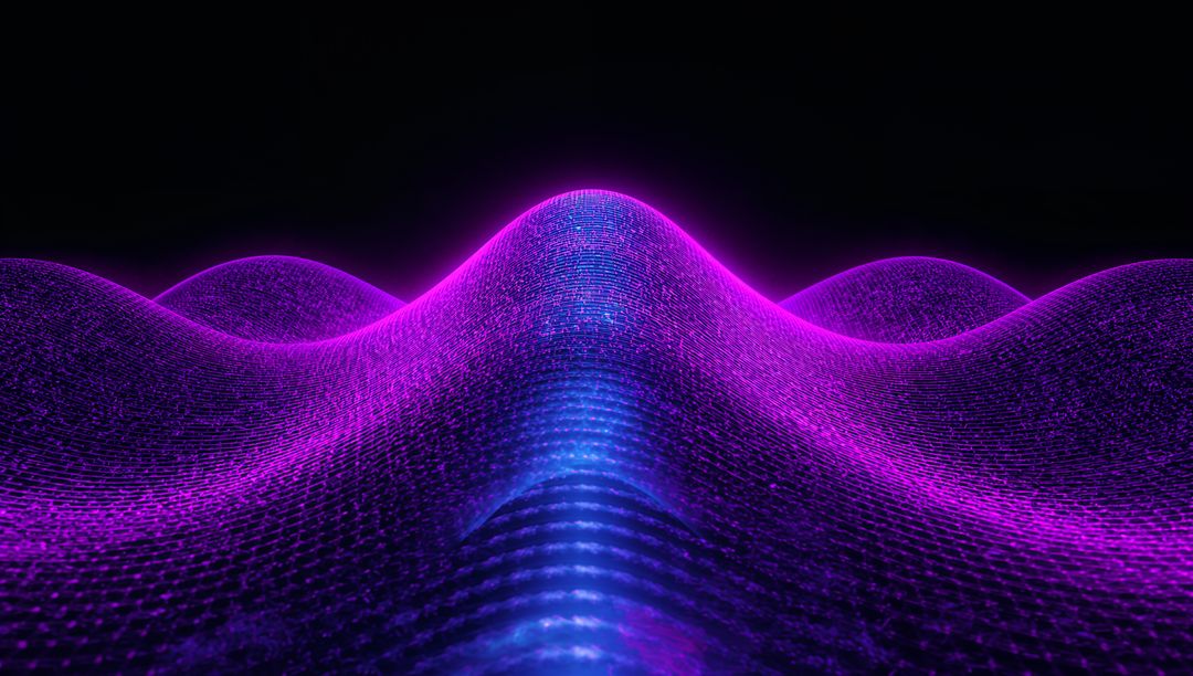 Neon Grid Mesh Undulating in Virtual Black Void