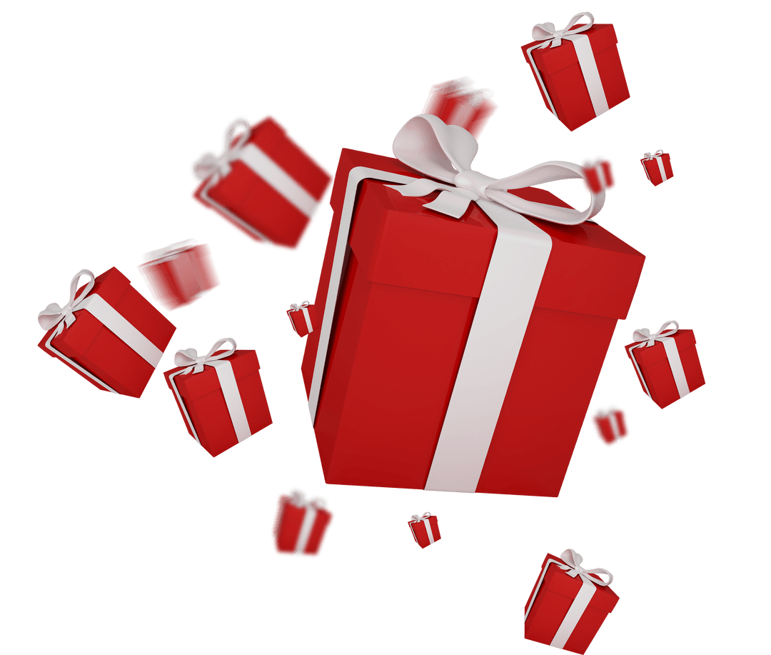 Red Gift Boxes Floating on Transparent Background
