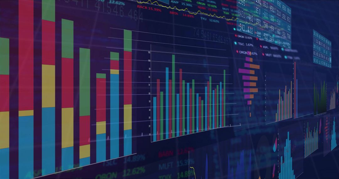 Financial Data Analysis Display with Colorful Graphs
