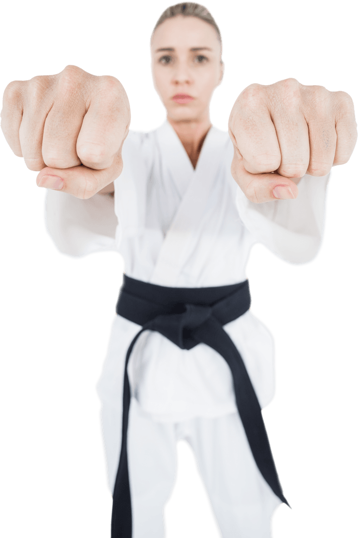 Female Athlete Focusing with Transparent Judo Punch Pose