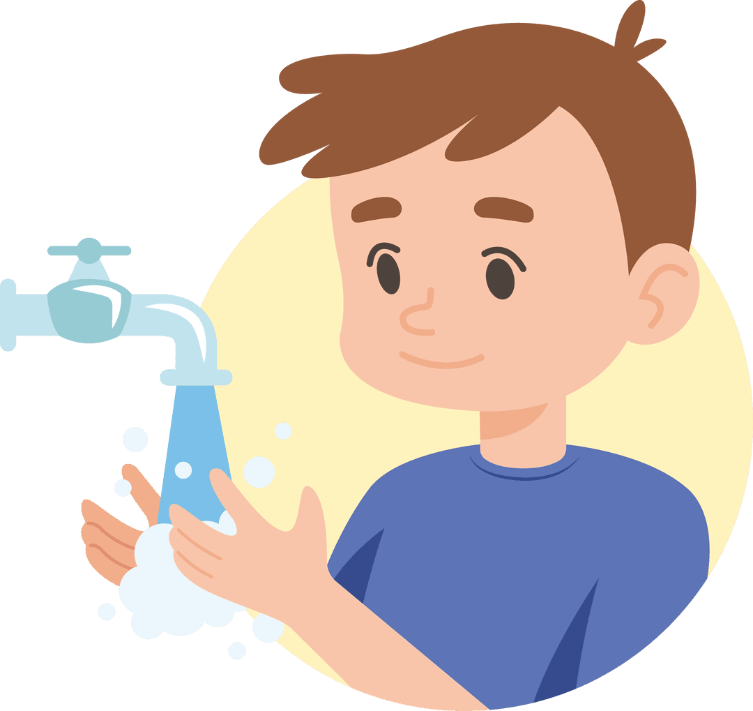 Boy Washing Hands Focusing on Hygiene with Transparent Background