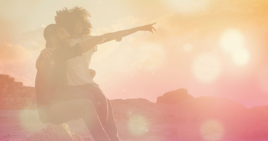 Couple Relaxing on Rocks with Dreamy Color Effects