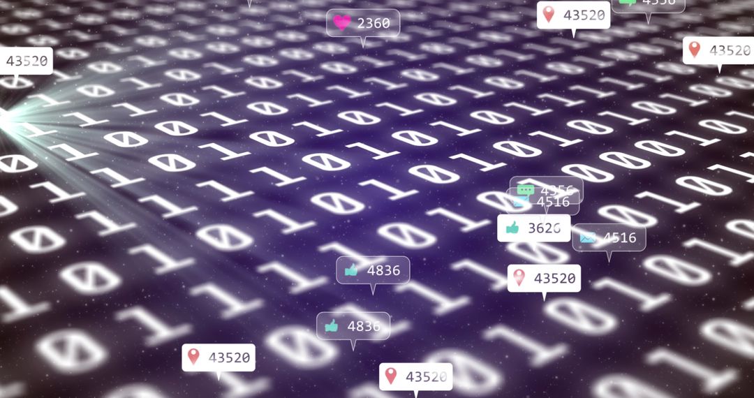 Binary with Social Media Icons Overlain for Futuristic Digital Communication
