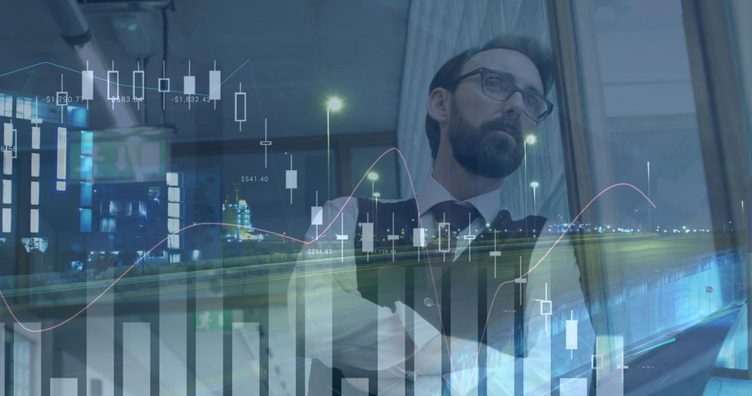 Confident Businessman Analyzing Economic Data Trends